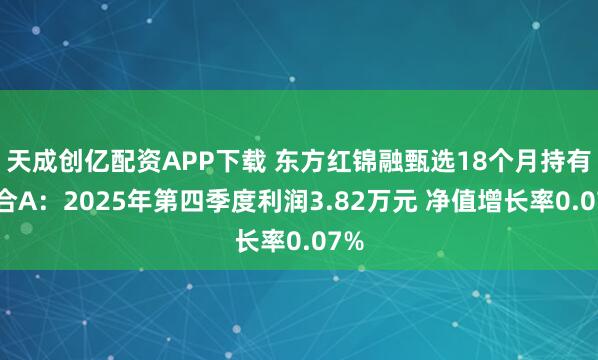 天成创亿配资APP下载 东方红锦融甄选18个月持有混合A：2025年第四季度利润3.82万元 净值增长率0.07%