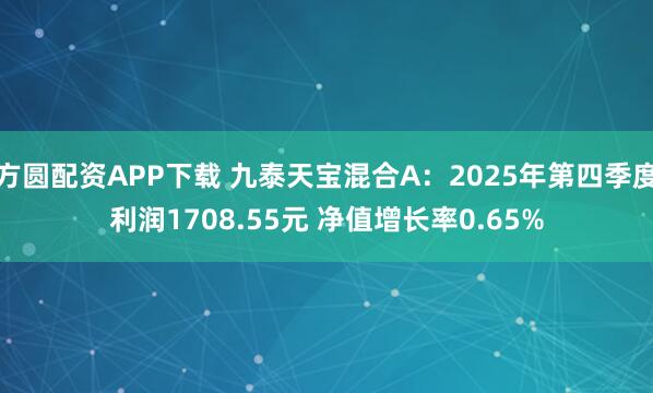 方圆配资APP下载 九泰天宝混合A：2025年第四季度利润1708.55元 净值增长率0.65%